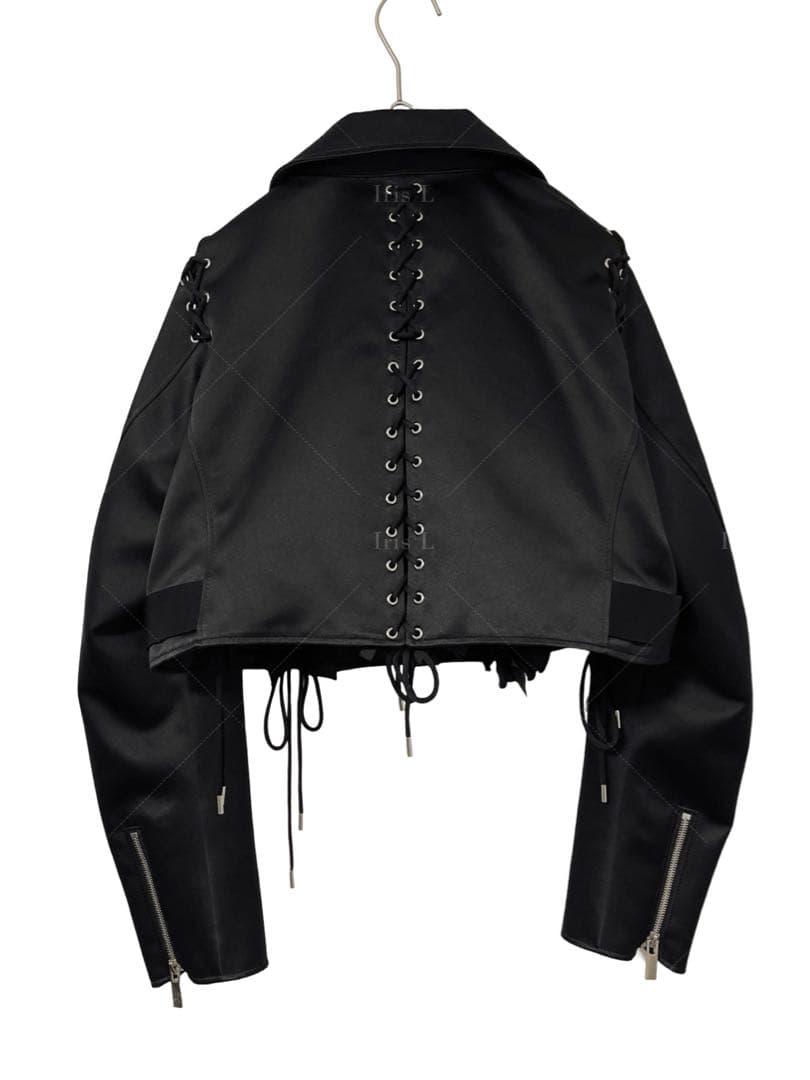 ノワールケイニノミヤ フリル装飾レースアップ ライダースジャケット