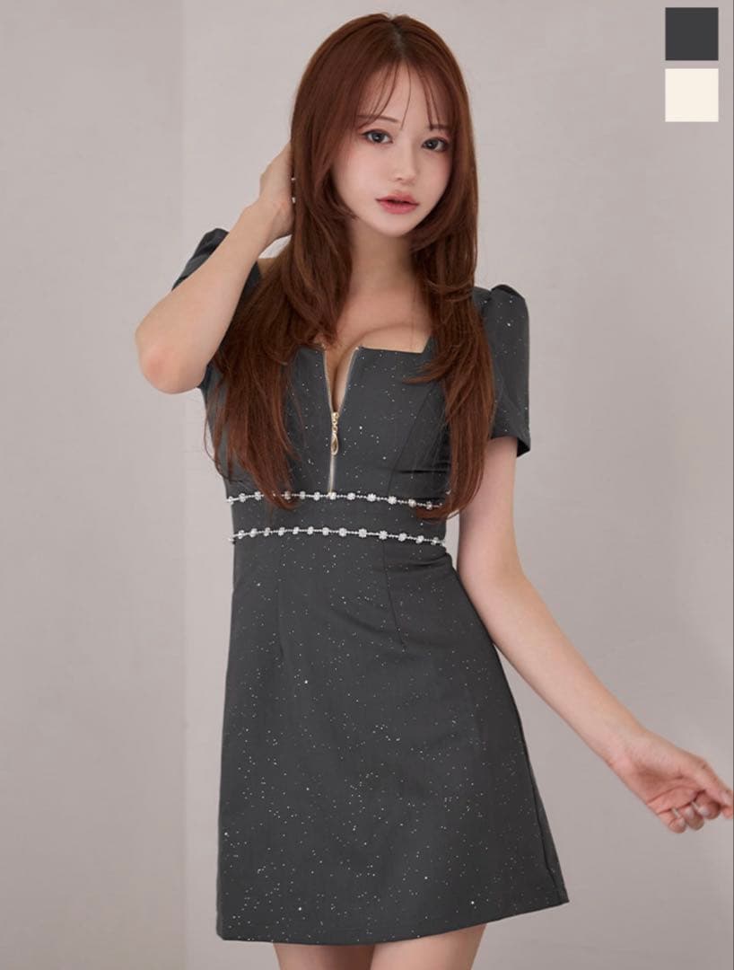 Jewels スクエアネックフロントジップワンピースミニドレス