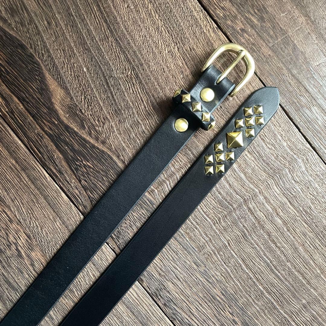 スタッズナローロングベルト　真鍮　牛ヌメ　サルカンスタッズHTC CALEE