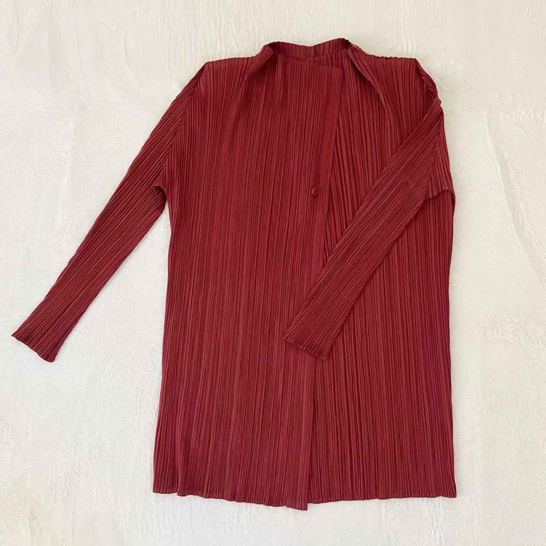 美品　プリーツプリーズ　羽織り　1ボタン　トップス　カーディガン　ブラウス　4