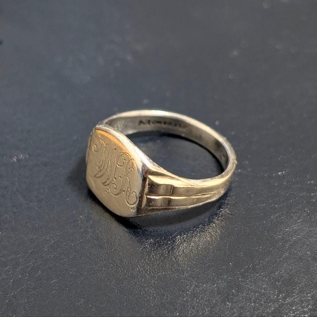 UK シルバー モノグラム シグネットリング 17号 英国 9ctゴールドメッキ