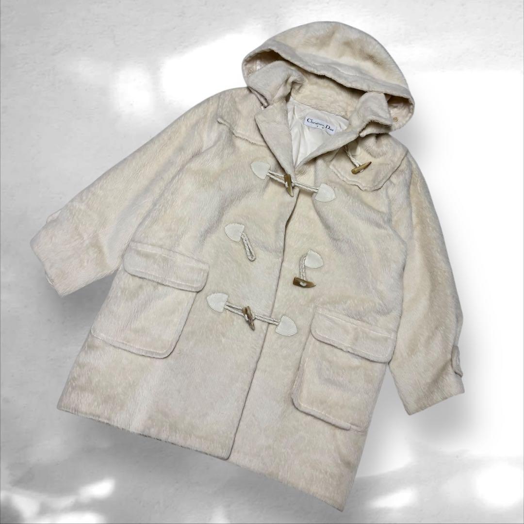 クリスチャンディオール　ウールダッフルコート 毛皮フード　アイボリーL（E1