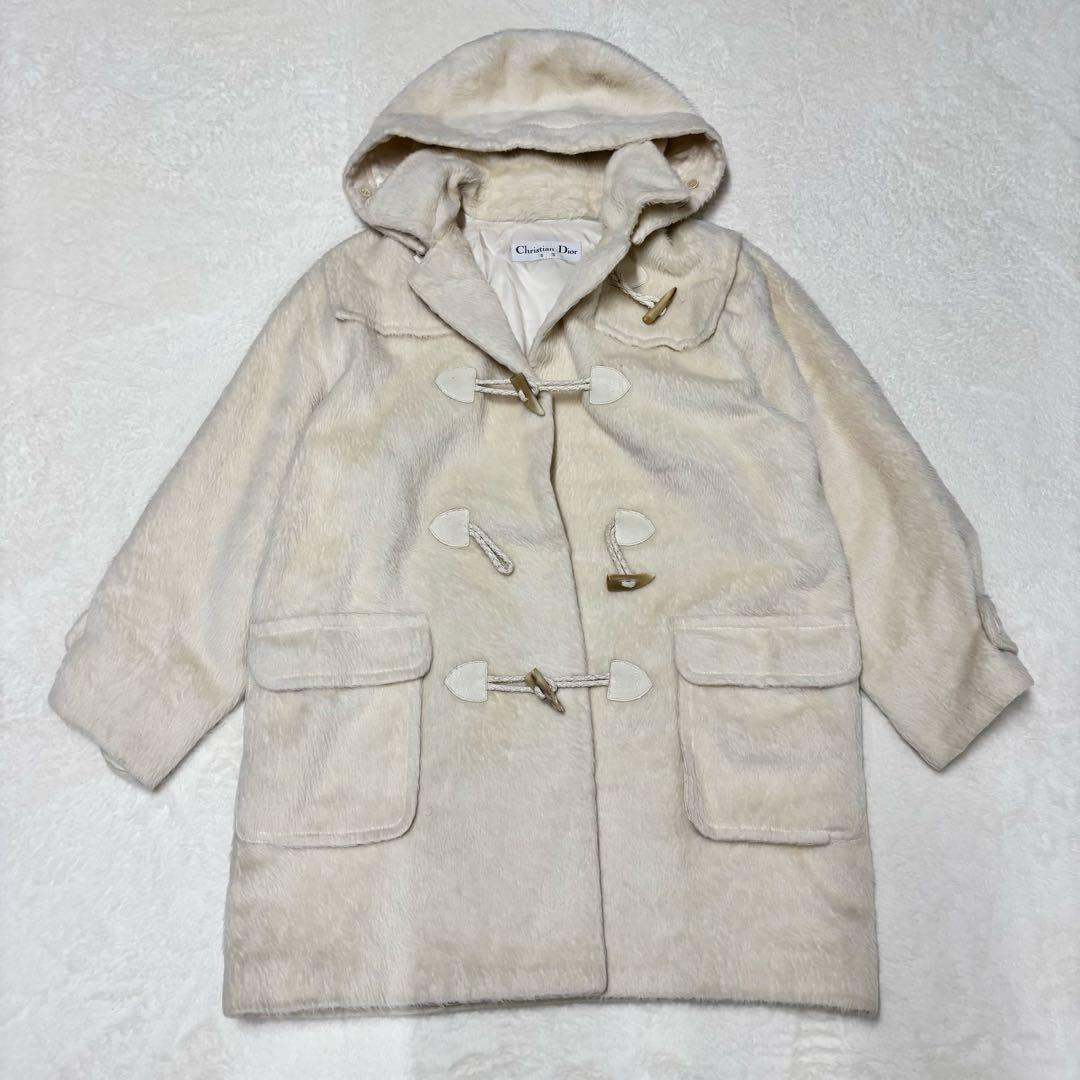 クリスチャンディオール　ウールダッフルコート 毛皮フード　アイボリーL（E1