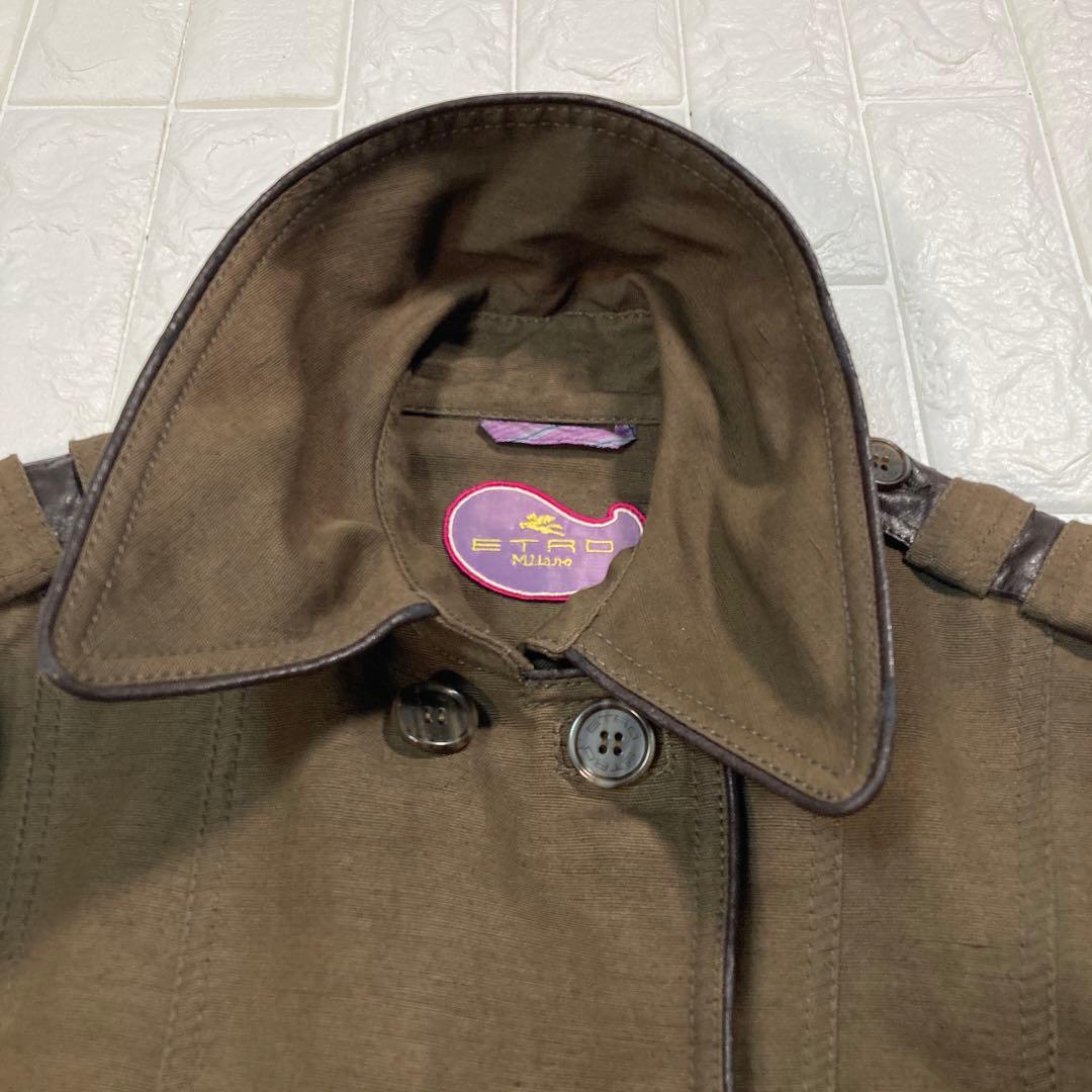 【極美品】ETRO ミリタリージャケット　レザーパイピング　イタリア製　麻混