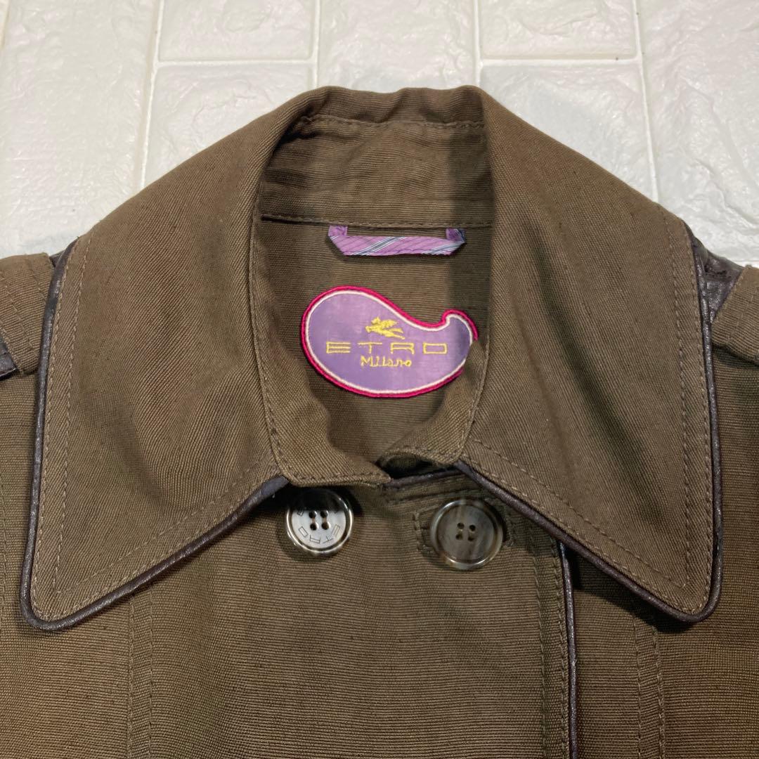 【極美品】ETRO ミリタリージャケット　レザーパイピング　イタリア製　麻混