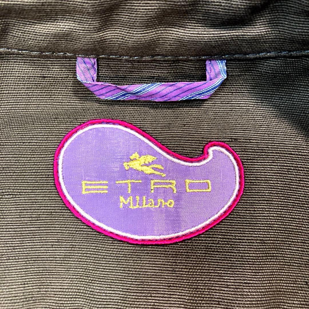 【極美品】ETRO ミリタリージャケット　レザーパイピング　イタリア製　麻混