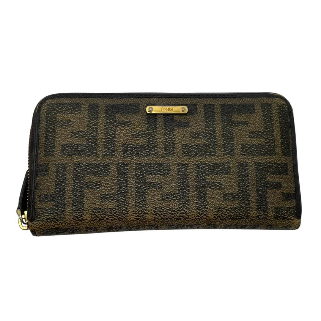 FENDI フェンディ 長財布 ズッカ ゴールドロゴ ラウンドファスナー レザー