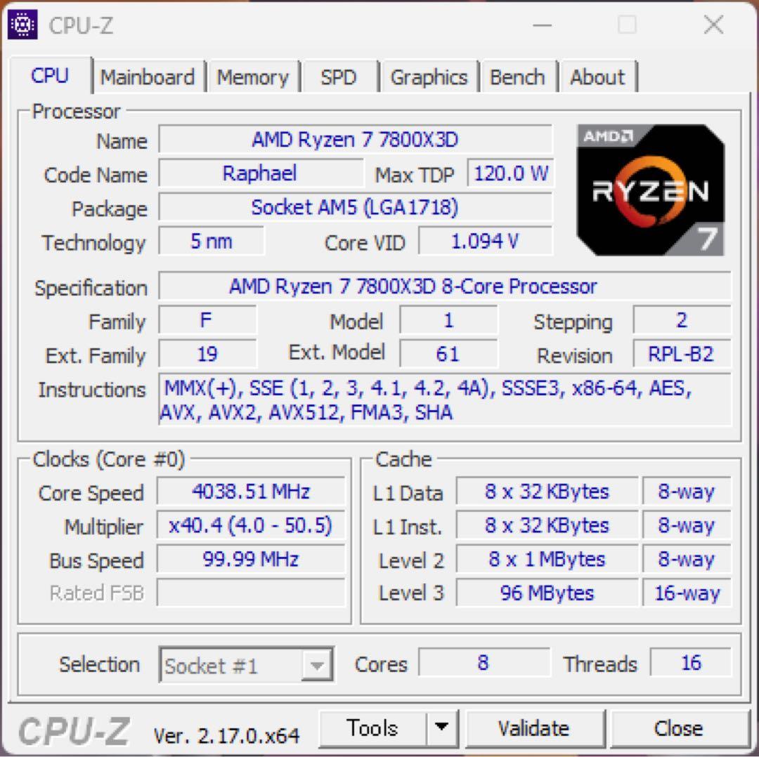 AMD Ryzen 7 7800X3D 極美品