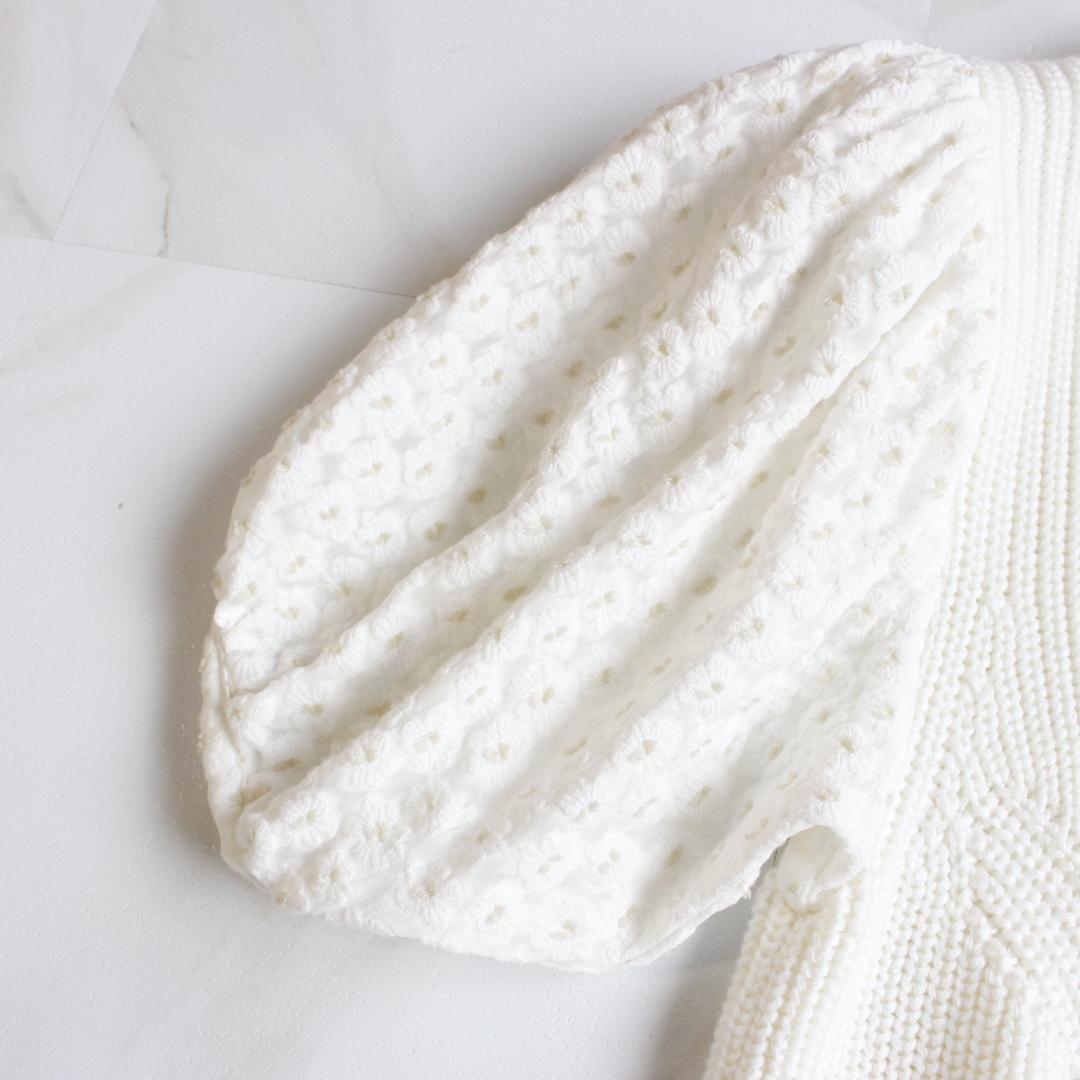 完売品 セブンテン カットジャガードスリーブ スプリング異素材ニット 花柄