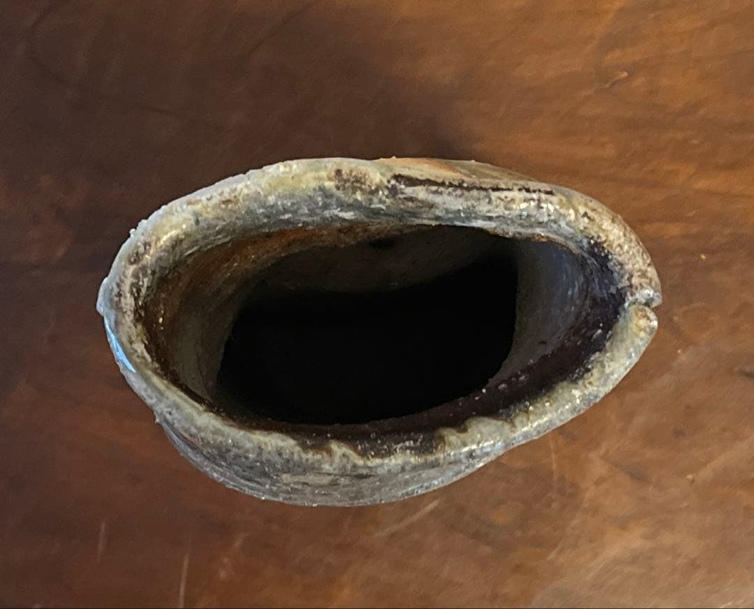 坂本俊人　伊賀耳付花生　耳付　伊賀焼　西山窯　箱付き　未使用　深緑