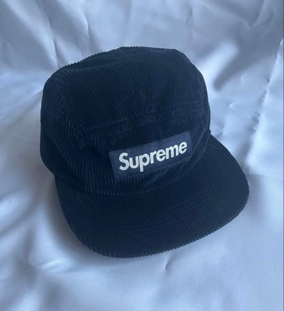 【希少】Supreme コーデュロイ キャップ 革 バックベルト ネイビー