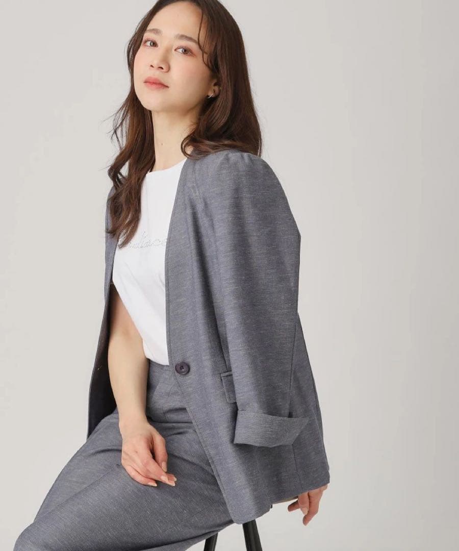 COUP DE CHANCE 綿麻混ノーカラージャケットセミワイドパンツ最終値下