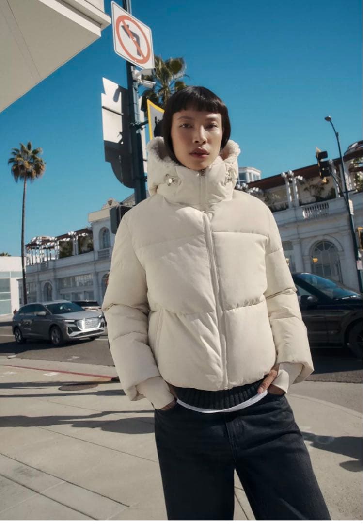 【ZARA】フェイクシープスキンフード付き撥水ウィンドブレーカー アノラック S