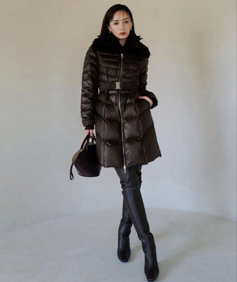 anuans 2wayファーカラーダウンコート ブラウン