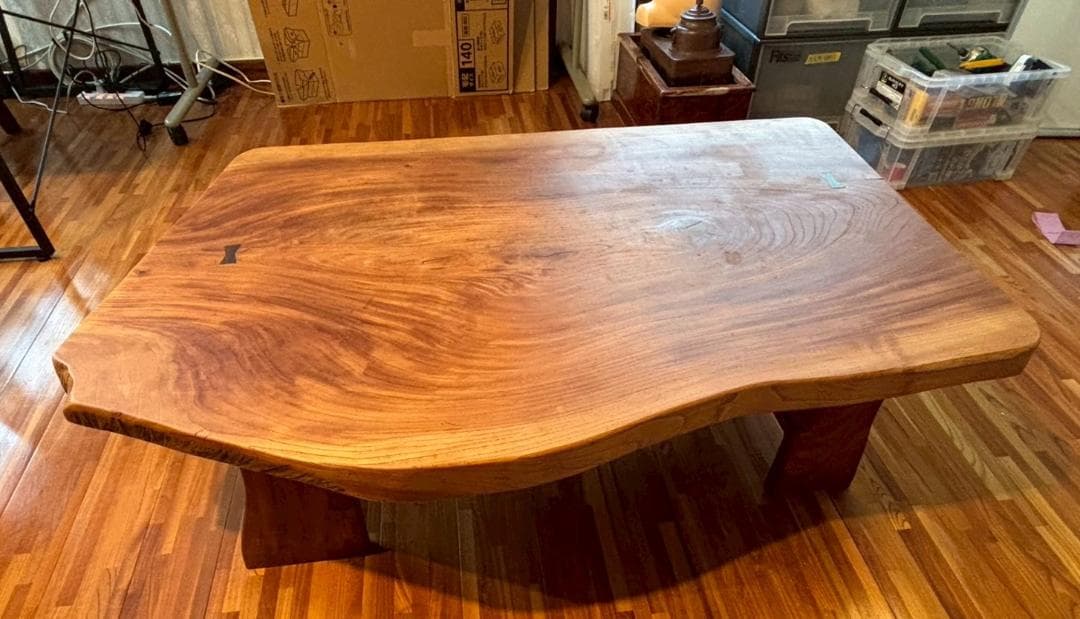 一枚板　無垢材　座卓　ローテーブル　契　チギリ　38ｋｇ　台付き