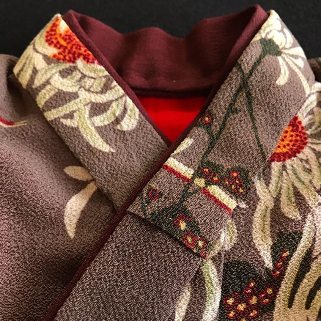 ＊ 市松人形 15号 縮緬 アンティーク 着物 帯 ＊ 菊