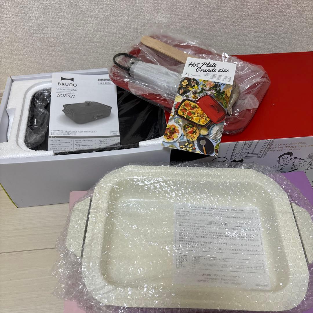 BRUNO コンパクトホットプレート赤&セラミックコート白 鍋 2点セット