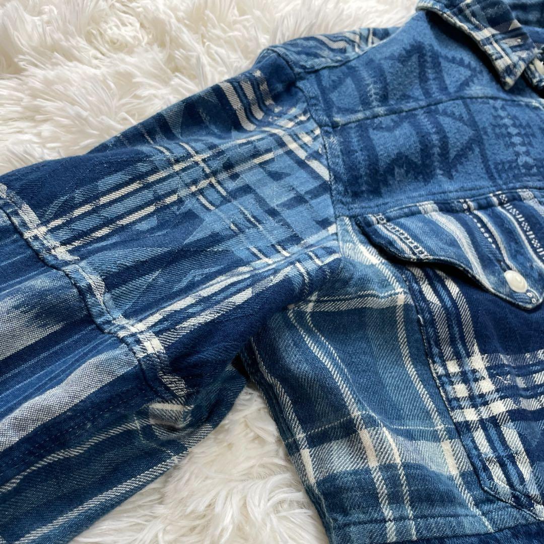 希少 ポロ ラルフローレン パッチワーク シャツ M インディゴ　ブルー 長袖