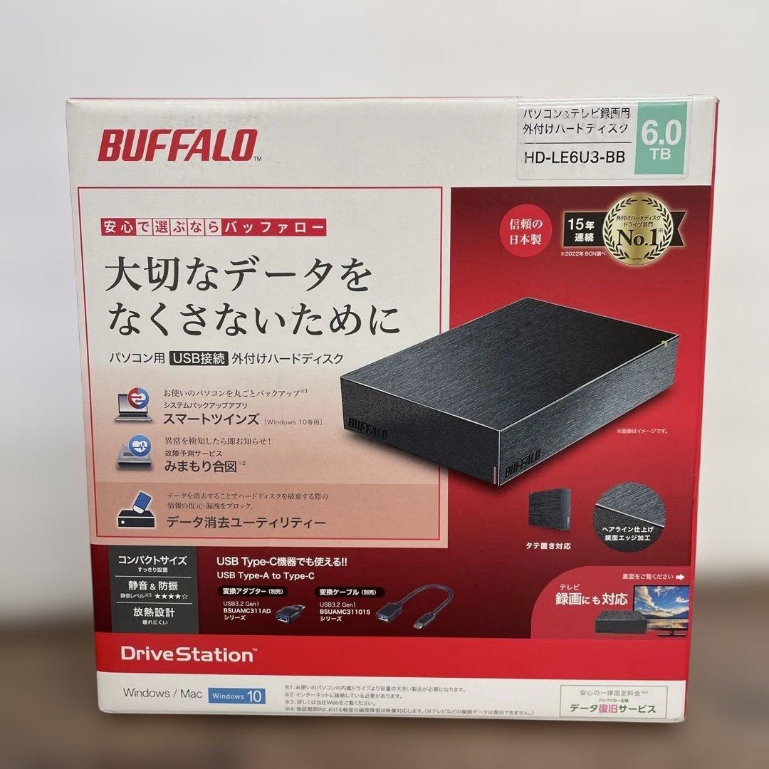 261138バッファローUSB3.2外付けHDD 6TB HD-LE6U3-BB