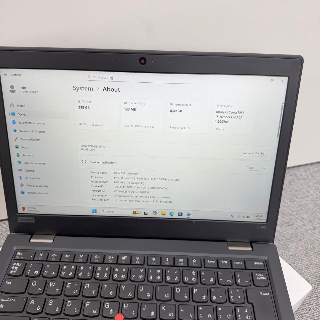 Windowsノート本体 Lenovo ThinkPad L390 8GB / SSD 256GB