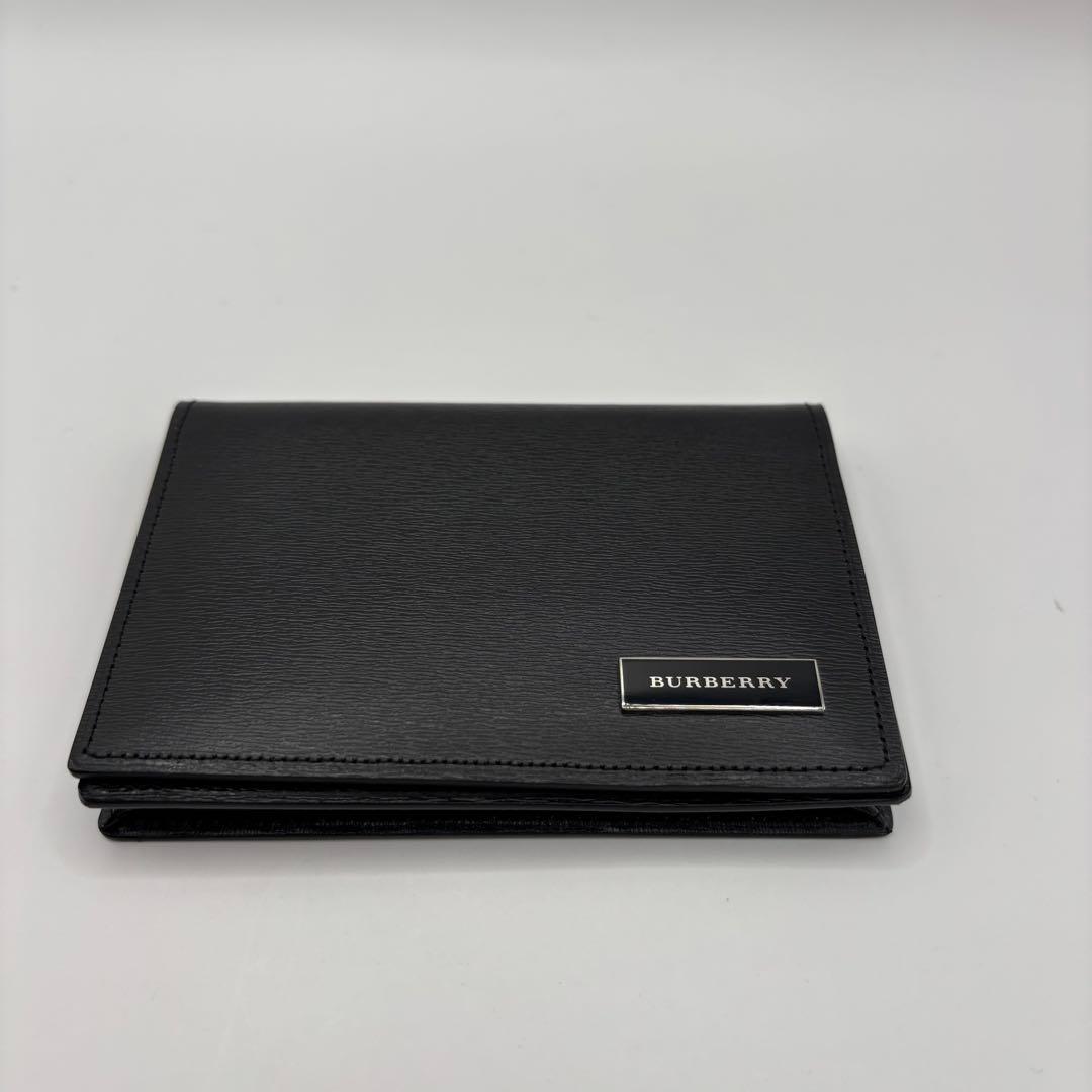 BURBERRY 名刺入れ　カードケース　ブラック　プレート　シルバー　レザー