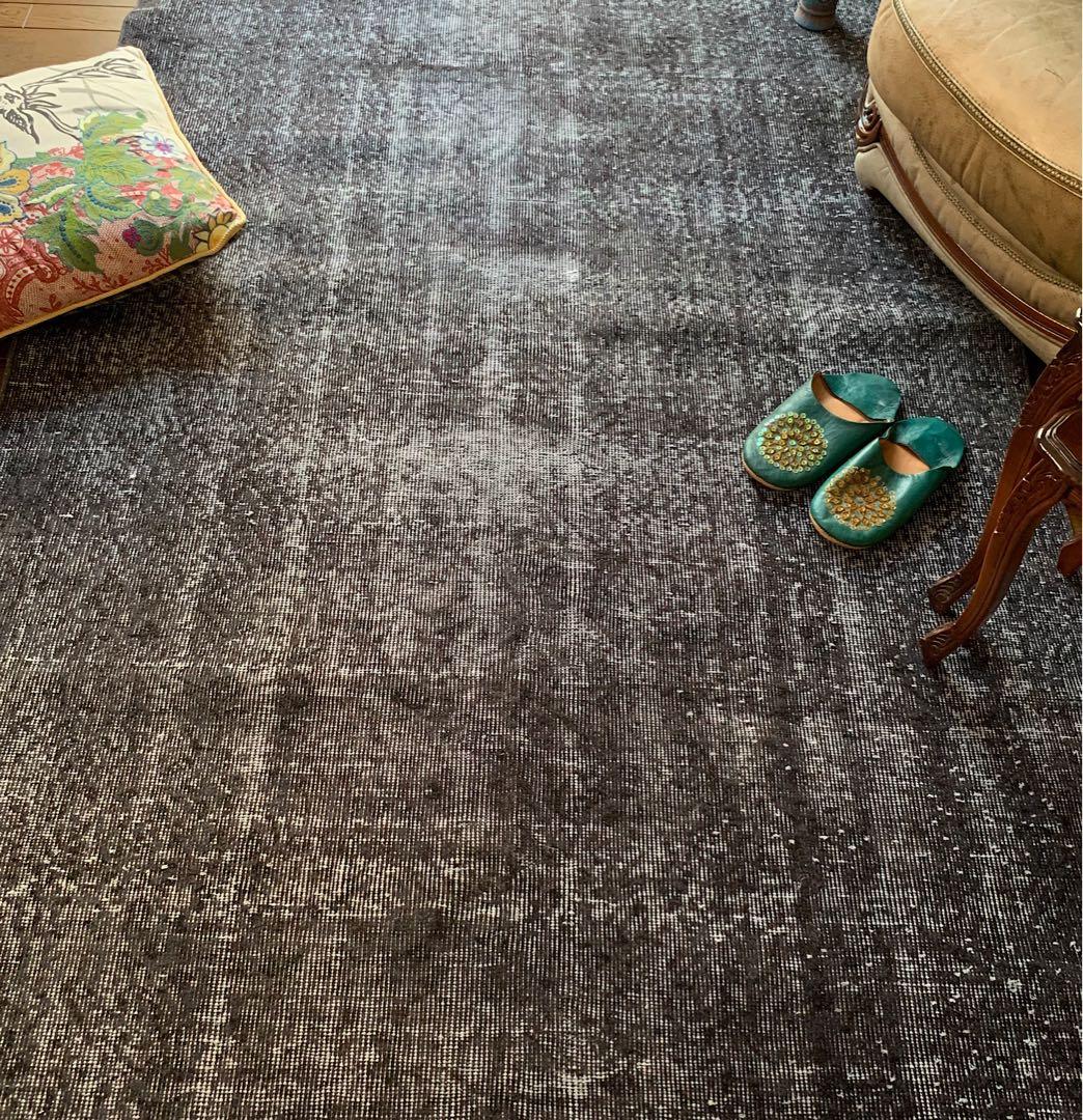 大判　トルコヴィンテージラグ　237×136グレーブラック　オーバーダイ　トルコ