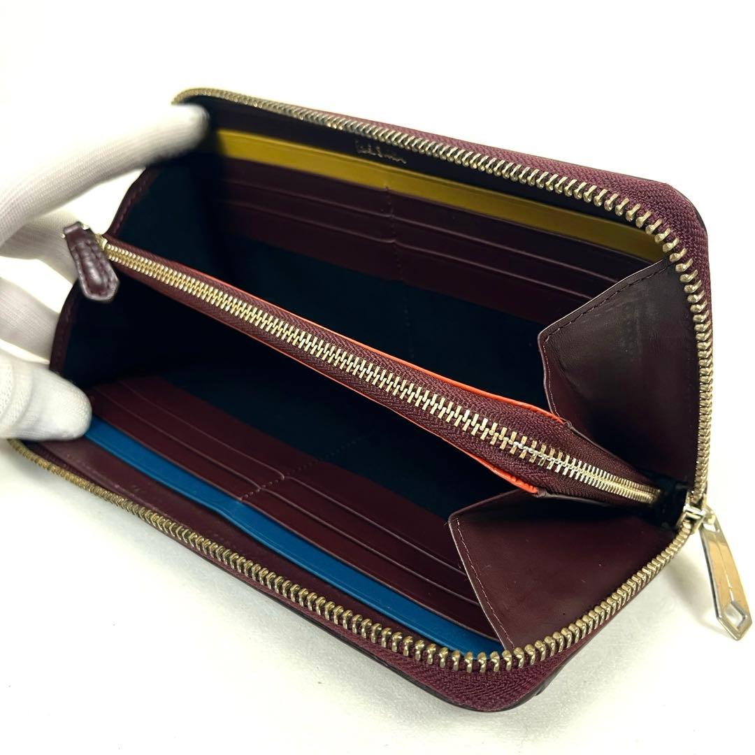 ポールスミス　長財布　マルチカラー　ラウンドファスナー　ロゴプリント　レザー