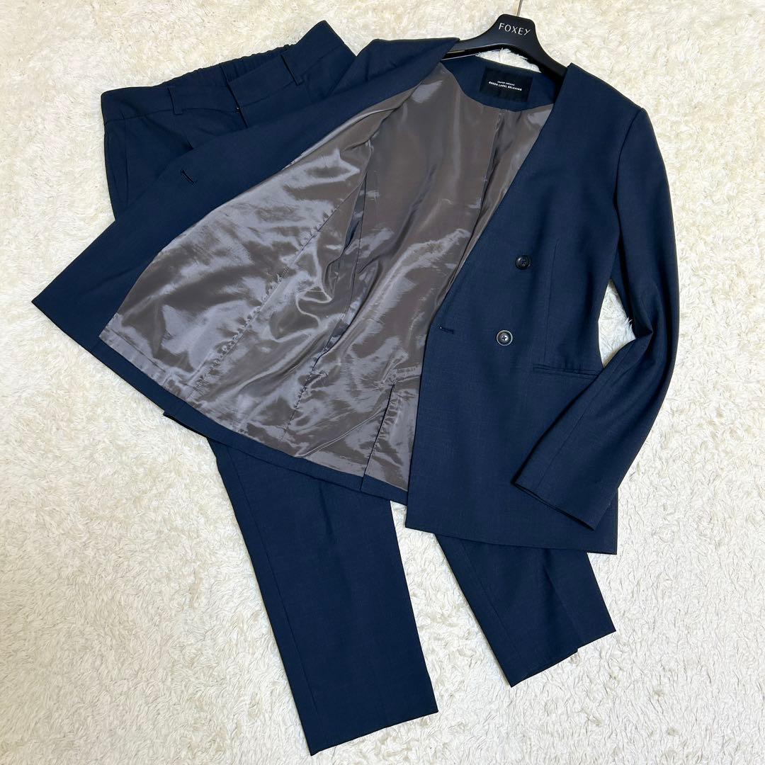 美品✨グリーンレーベルリラクシング ノーカラー セットアップ パンツスーツ 40