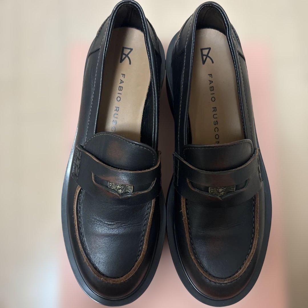 FABIO RUSCONIダークブラウン 厚底ローファー