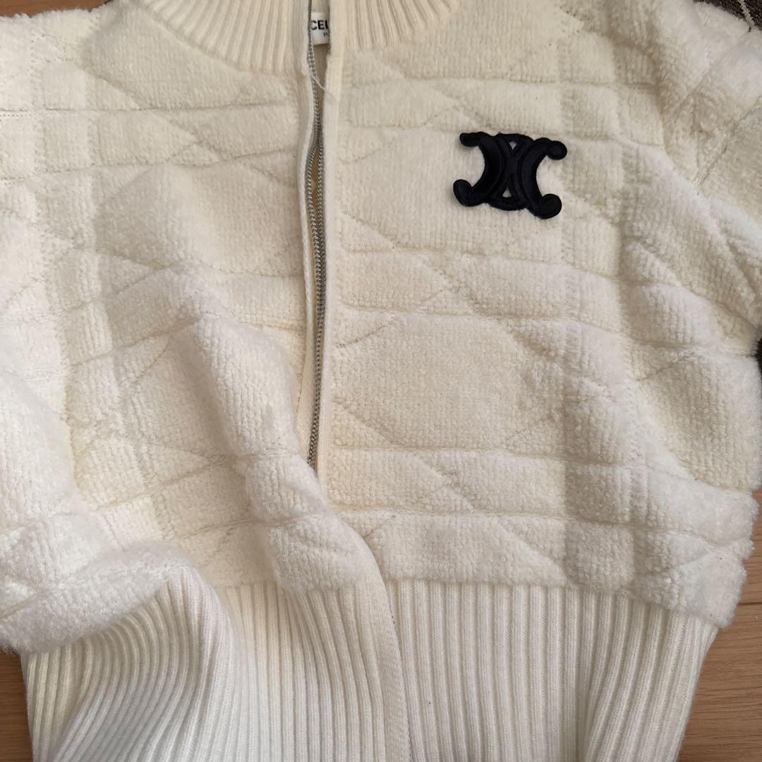 CELINE ホワイト ジップアップ セーター M
