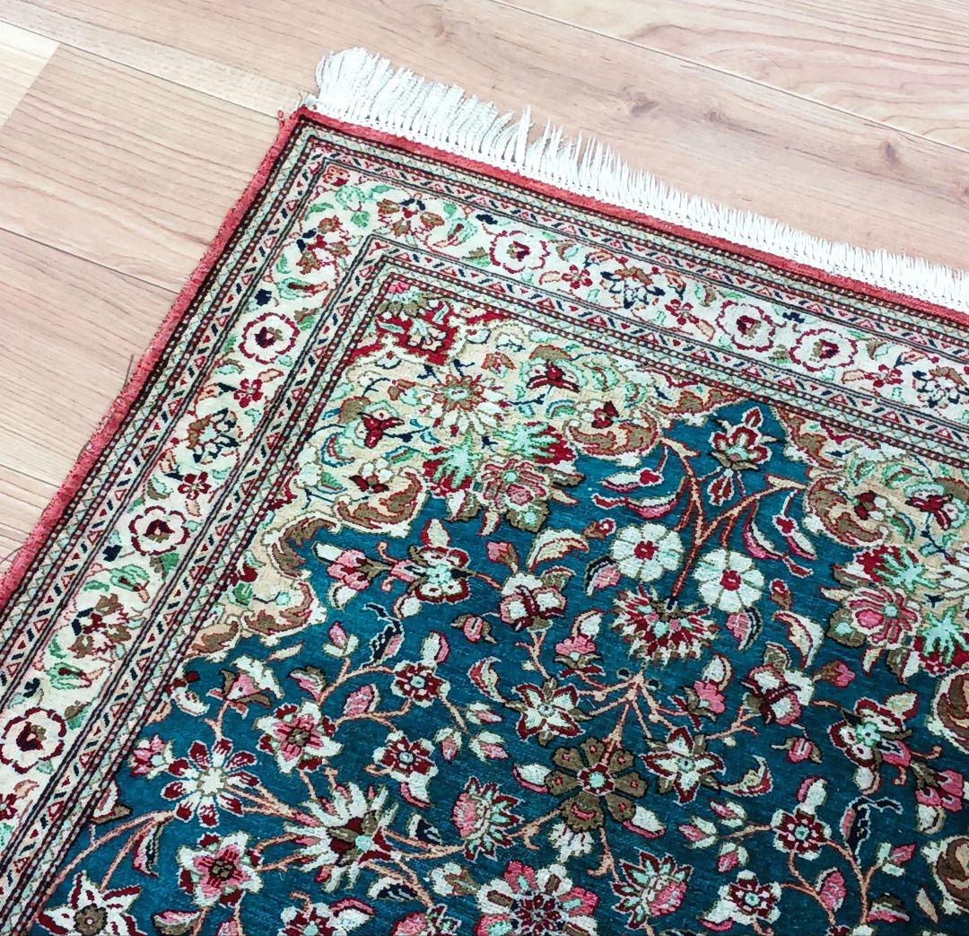 専用 Y3245 高級ペルシャ絨毯 クム産 シルク100% 手織り 298㎝