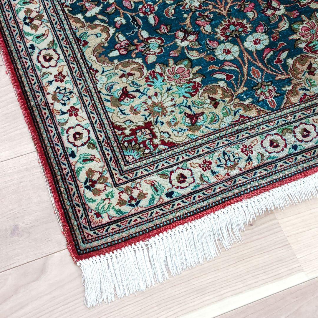 専用 Y3245 高級ペルシャ絨毯 クム産 シルク100% 手織り 298㎝