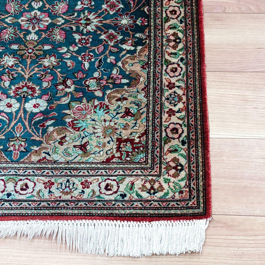 専用 Y3245 高級ペルシャ絨毯 クム産 シルク100% 手織り 298㎝