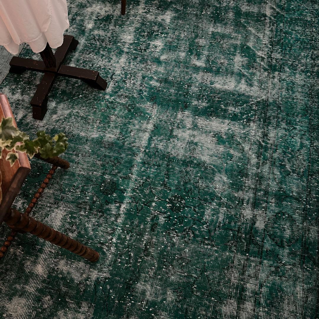 トルコ製ヴィンテージラグ981 超大判 ダークターコイズブルー オーバーダイ