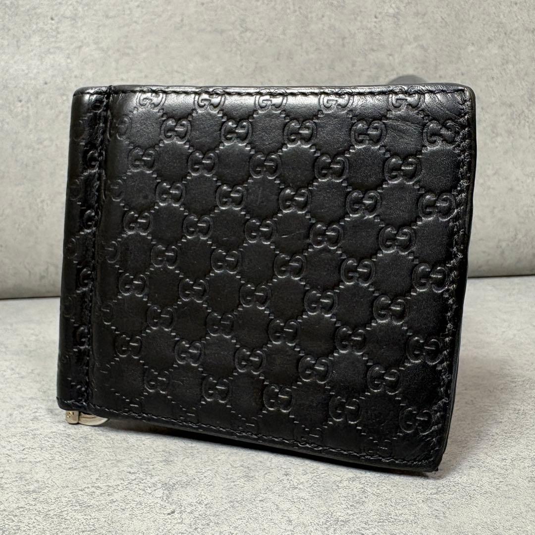 【美品】GUCCI マイクロシマ GG柄 マネークリップ ブラック レザー