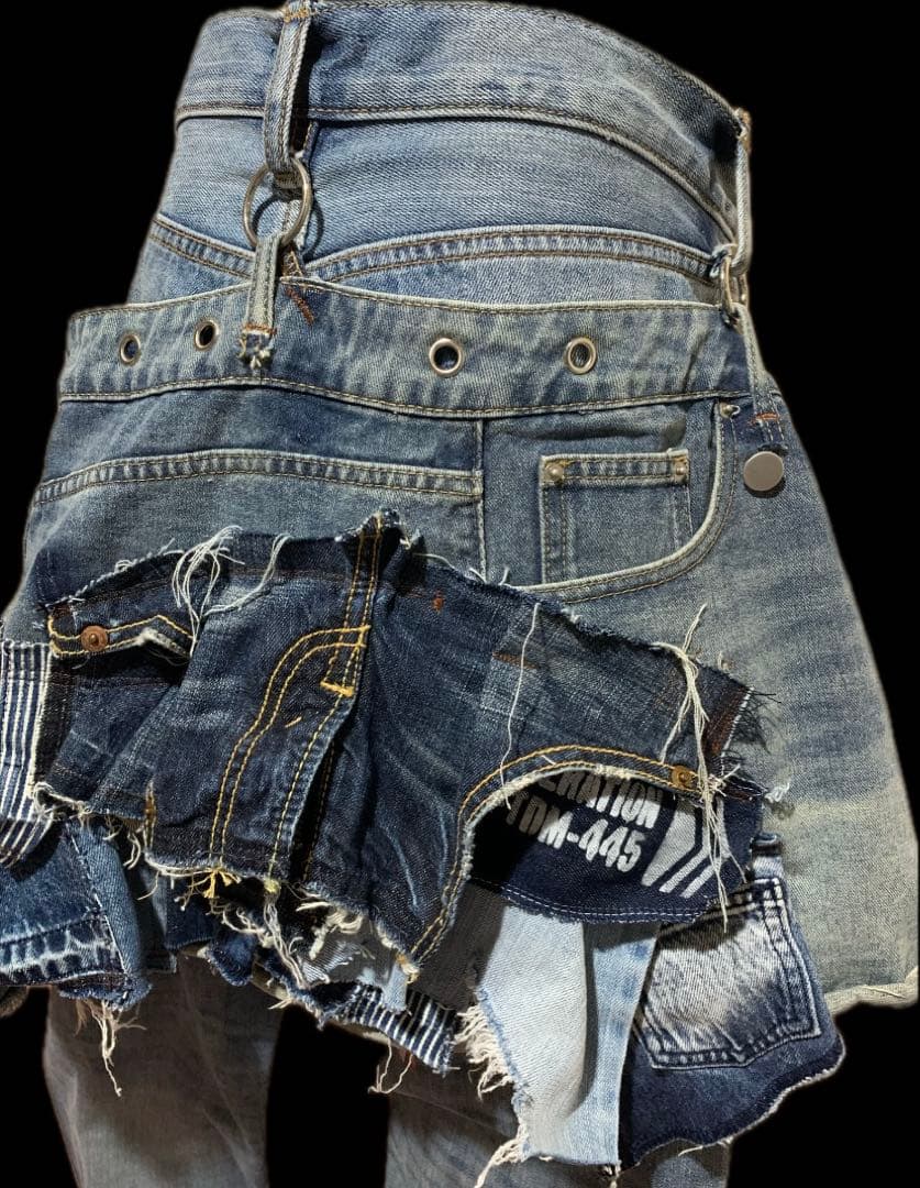 デニムリメイク★ふりふり重ね履きシルエットパンツ