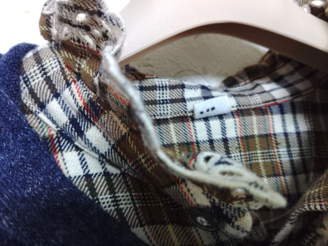 45R インドネルのフリルプルシャツサイズ３ 茶と黒チェック