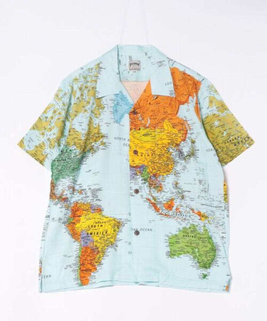 【新品】Houston XLサイズ 世界地図プリントシャツ アロハ
