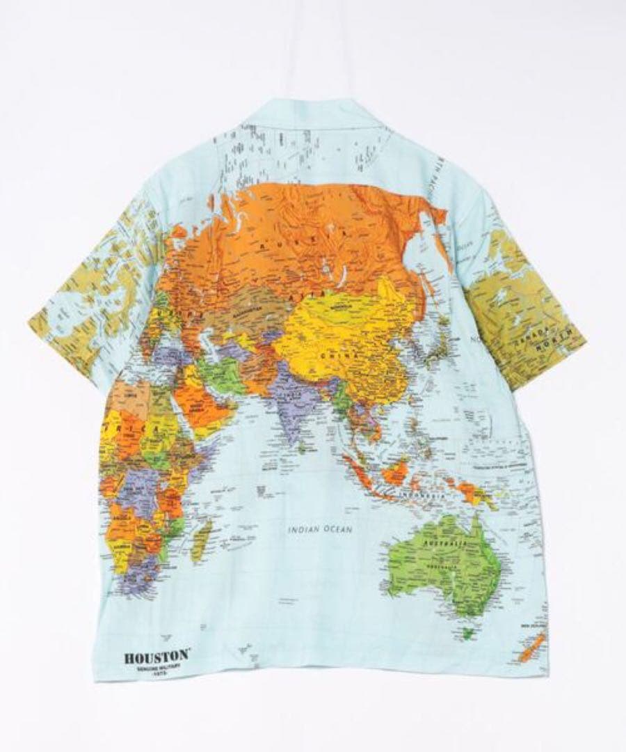 【新品】Houston XLサイズ 世界地図プリントシャツ アロハ