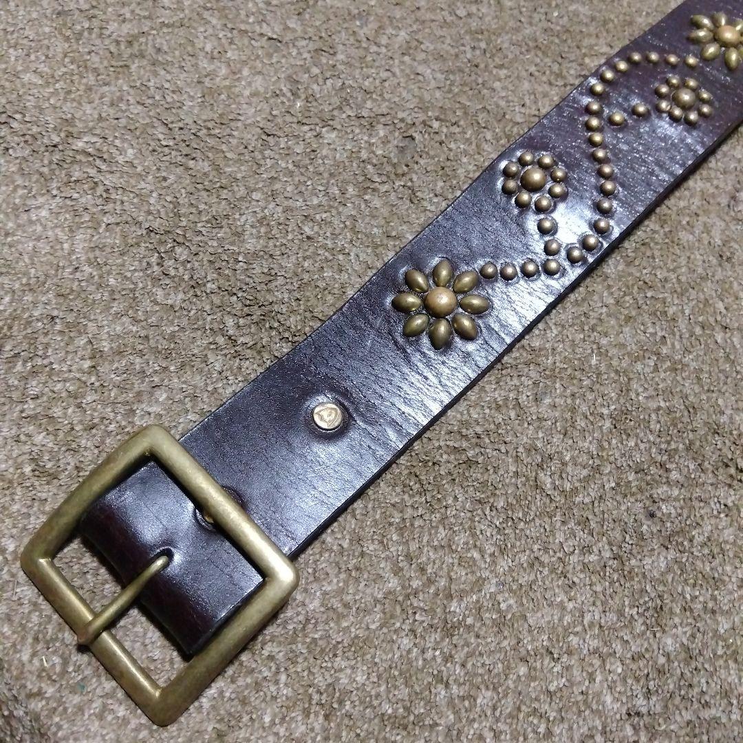 32inch HTC フラワー スタッズベルト ブラウン