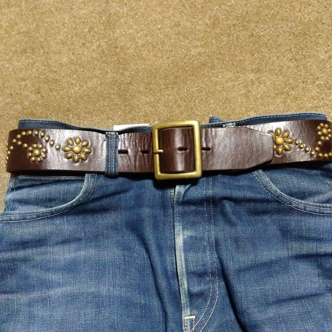 32inch HTC フラワー スタッズベルト ブラウン