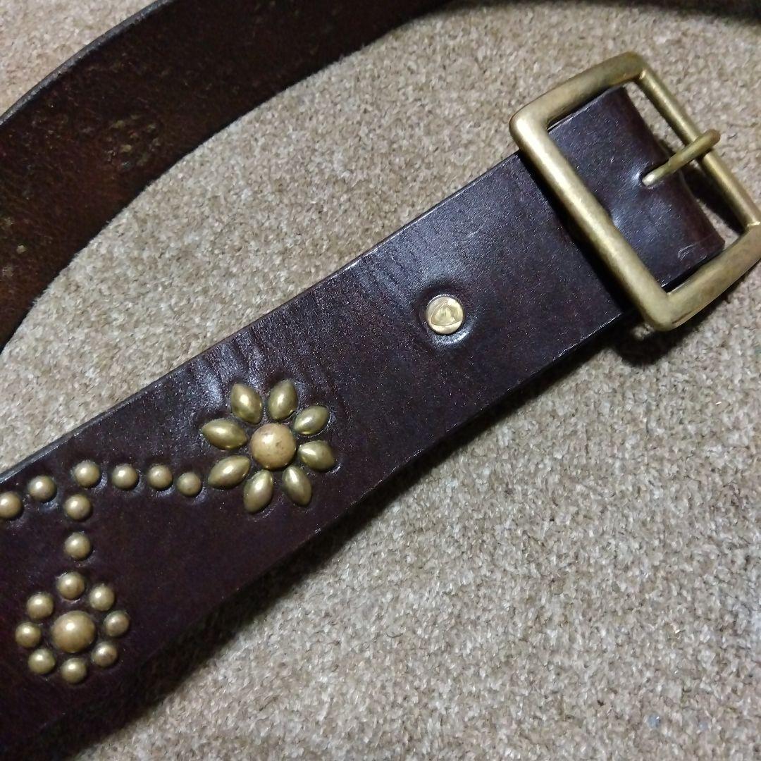 32inch HTC フラワー スタッズベルト ブラウン