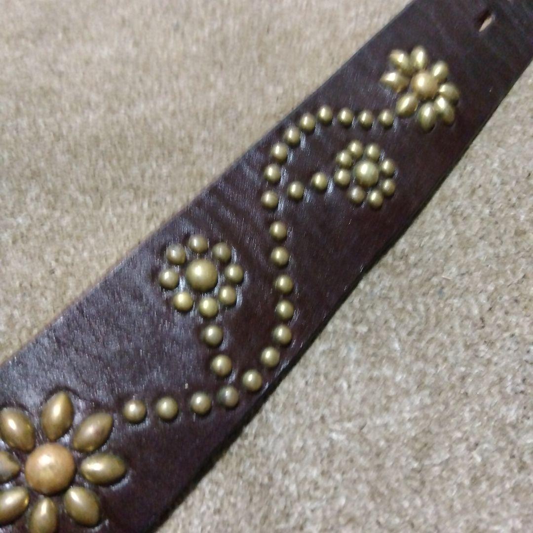 32inch HTC フラワー スタッズベルト ブラウン