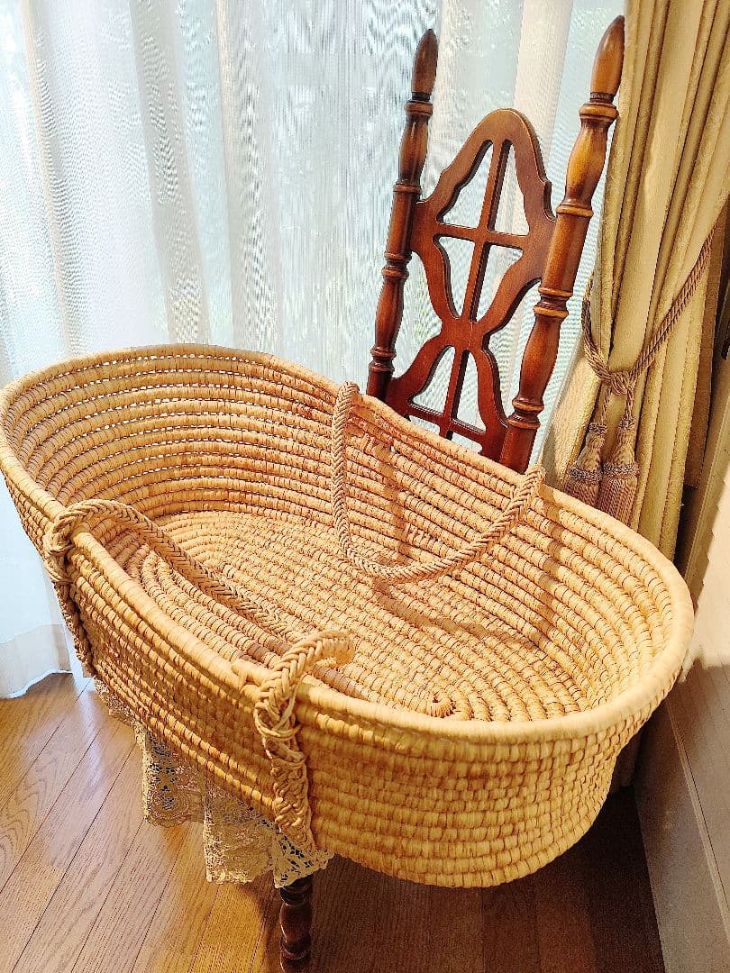 揺り籠　クーファン　クーハン　ラタン　バスケット　籠　籐　昭和レトロ　人形