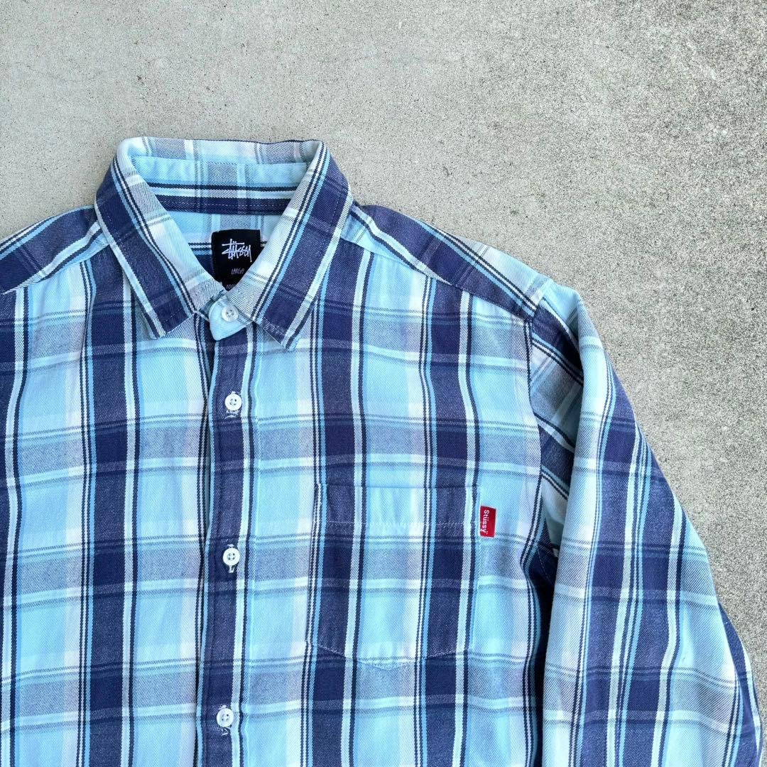 00年代 Stussy フランネルシャツ ブルー オンブレ 中田圭祐