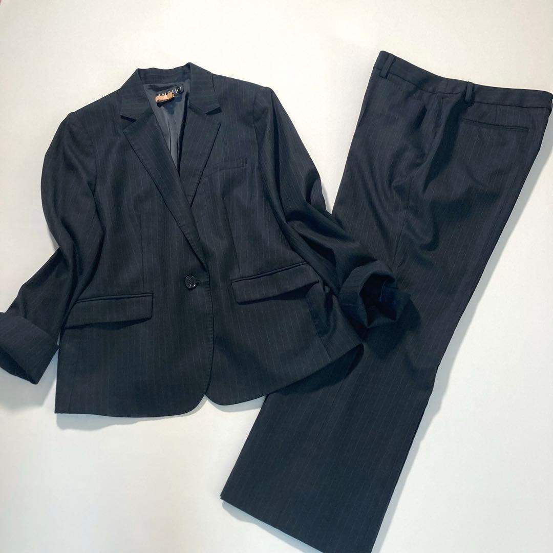 【りみちん】INDIVI　ストライプ スーツ 大きいサイズ 46 黒