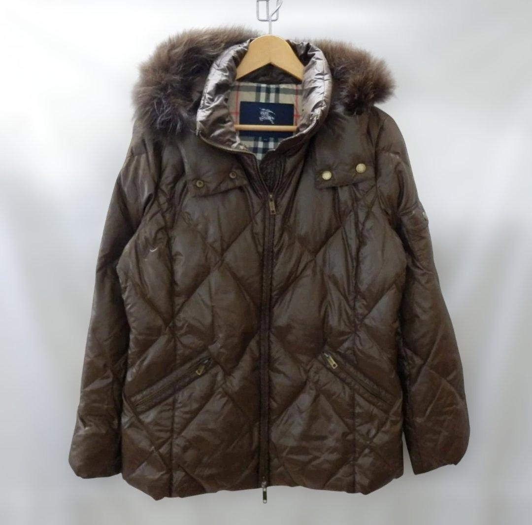 M1564 バーバリーロンドン ダウンジャケット ノバチェック フォックスファー