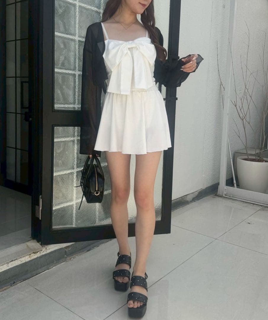 NICE CLAUP swimwearフロントリボン+シアーカーディガン