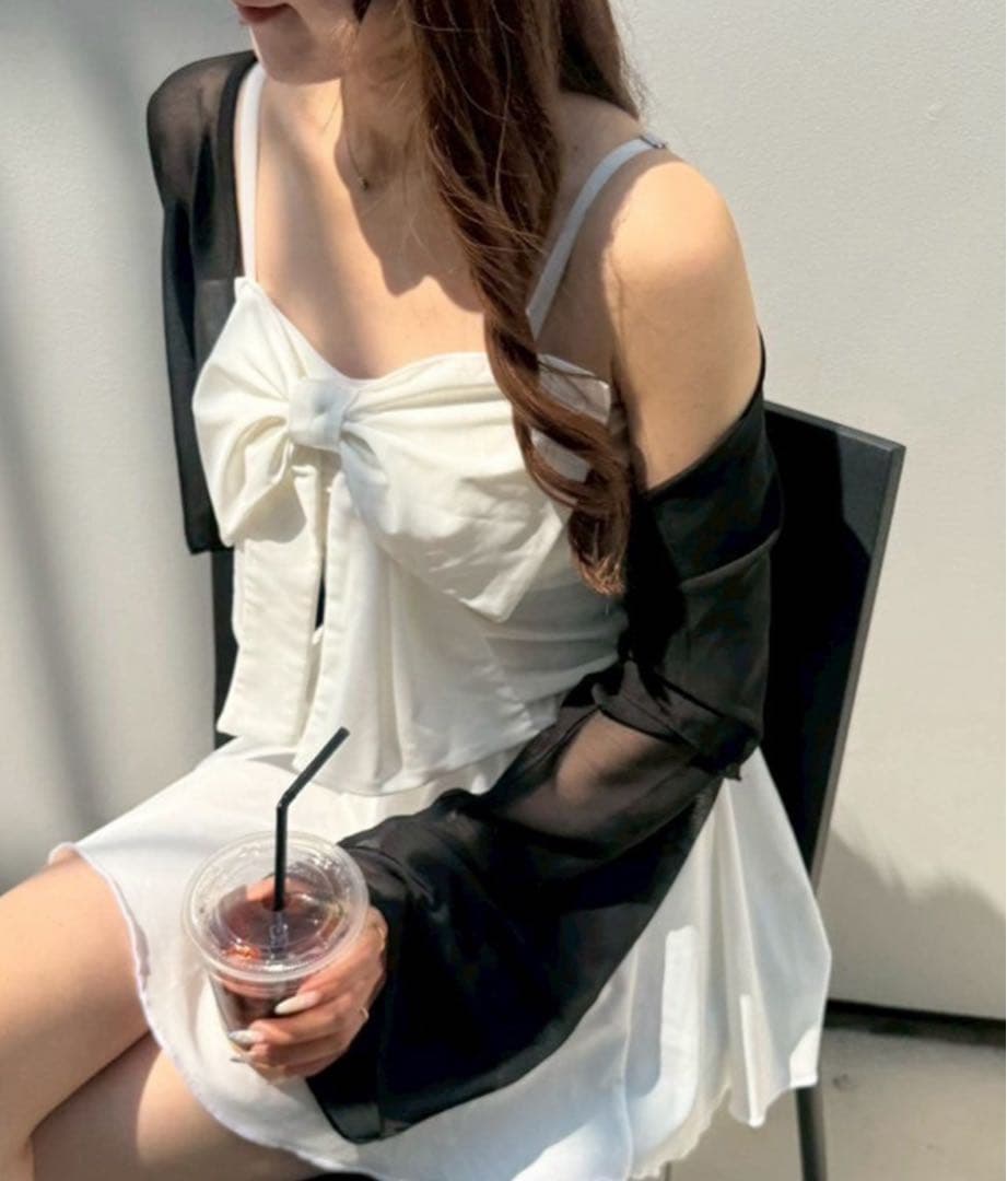 NICE CLAUP swimwearフロントリボン+シアーカーディガン