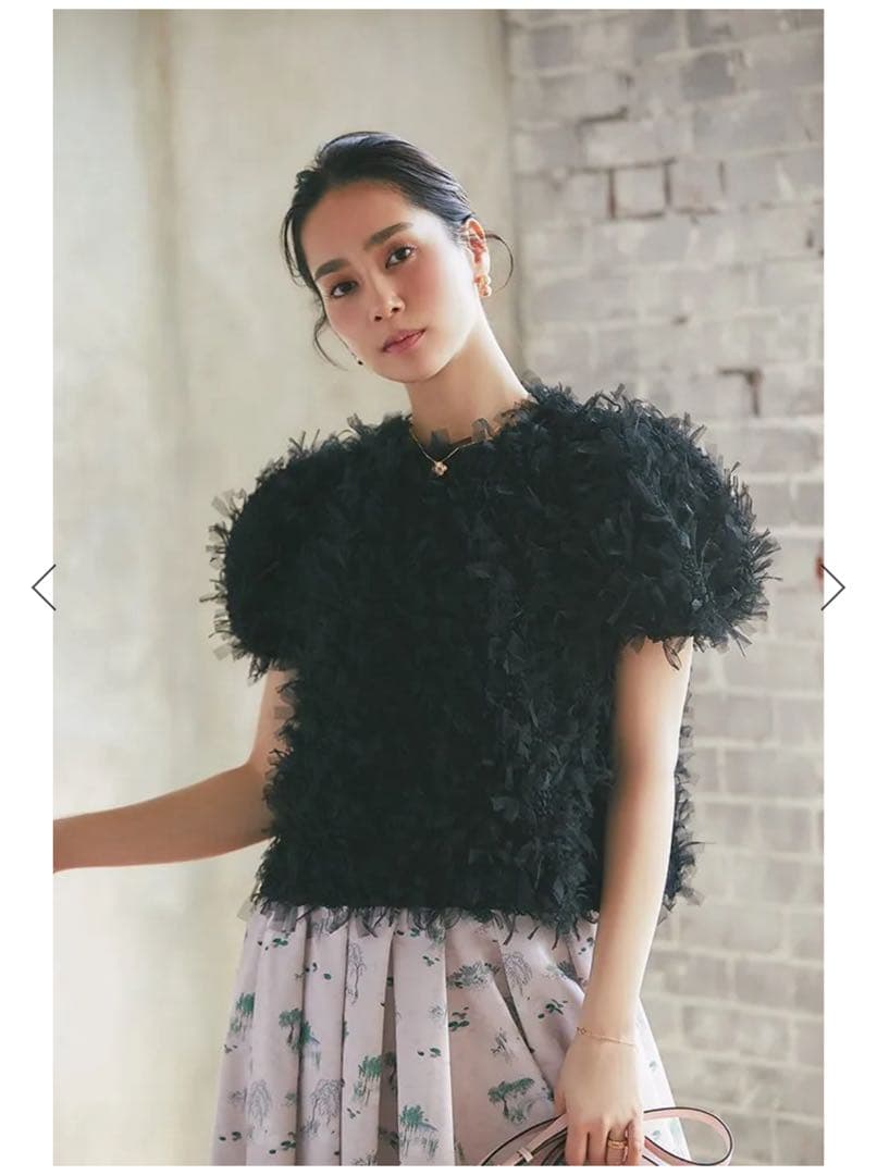 seven ten セブンテン フリンジチュールトップス(ブラック)S